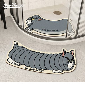 猫和老鼠浴室弧形地垫硅藻泥强吸水垫卫生间厕所门口防滑垫小地毯