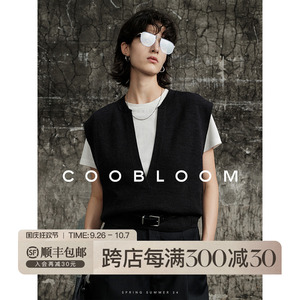 COOBLOOM/马甲女款100%羊毛2024新款黑色无袖针织V领春秋季背心