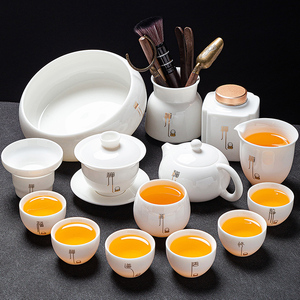 景德镇汝窑羊脂玉白瓷功夫茶具套装家用轻奢高档陶瓷泡茶壶盖碗茶