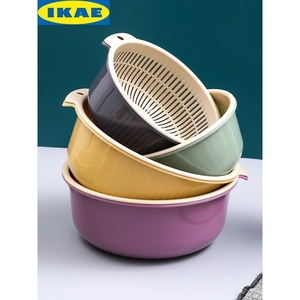 IKEA宜家大号双层洗菜沥水篮篮子器家用厨房水槽圆形筐子菜篮洗菜