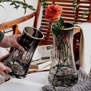 轻奢创意简约玻璃花瓶透明描金水养鲜花百合北欧网红客厅插花摆件