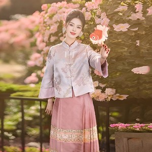 春装女2024年新款新中式女装中国风汉服粉色马面裙套装伴娘服礼服