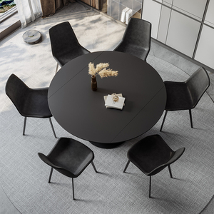 CBD官方旗舰店黑岩板餐桌方圆两用可旋转伸缩圆桌家简约变形桌子