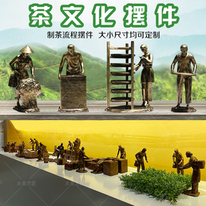 茶文化雕塑制茶工艺流程微缩场景沙盘模型采茶炒茶人物雕像摆件