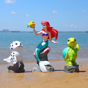 沙滩海洋主题动物摆件玻璃钢仿真贝壳海螺雕塑美人鱼海星装饰小品