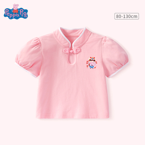 小猪佩奇夏季中国风女童短袖t恤夏装小女孩儿童宝宝纯棉半袖上衣