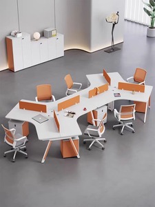 高端设计款异形桌三人位职员办公桌椅组合创意6人位简约现代卡座