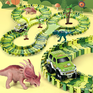 纽奇儿童立体恐龙轨道电动车百变乐园DIY拼接隧道组装玩具轨道车