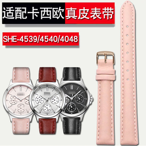 侗晞真皮手表带代用卡西欧LTP1391女款SHE-4539/4540/4048浅粉色