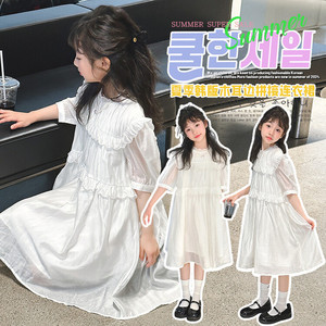 巴拉巴柆韩系波拉bora韩国童装女童连衣裙夏季中大童公主裙子白色