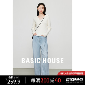 Basic House/百家好莱赛尔冰感牛仔裤女休闲小个子直筒阔腿裤