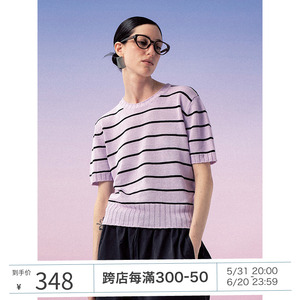 FLOWERSAYS:扁竹兰 幸福喜悦日本和纸纱条纹针织短袖T恤