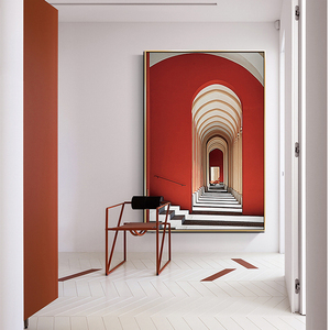 空间延伸画玄关挂画客厅背景墙极简过道抽象壁画现代轻奢装饰红色