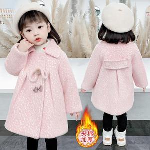 韩国女童毛呢外套秋冬装2024新款时髦网红儿童小童金貂绒加厚大衣