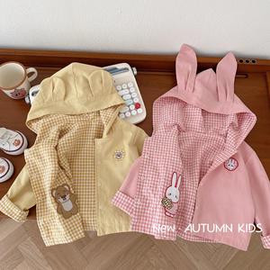 儿童双面外套 0­5岁春季韩国童装女童小熊连帽外套男童格子上新品