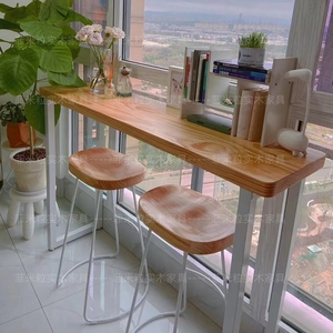 实木吧台桌椅家用高脚桌长条窄桌阳台简约现代靠墙桌椅组合北欧
