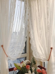 窗帘沙窗免打孔安装帘子纱帘高级感高端窗纱白色梦幻帘纱幔帘蕾丝
