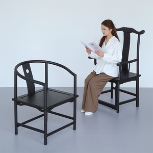 侘寂风碳化黑色主人椅新中式圈椅会客泡茶椅家用书桌椅全实木椅子