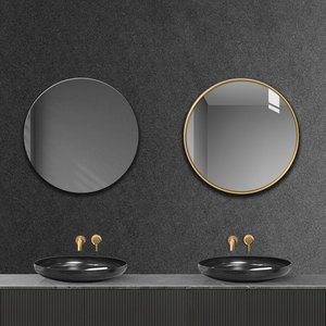 宜家北欧简约卫生间镜子时尚洗手间台铝合金圆镜壁挂免打孔浴室镜