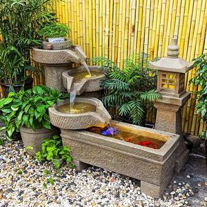 中式假山流水喷泉阳台造景观庭院花园石磨循环水装饰户外鱼池摆件