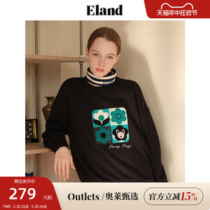 【Eland奥莱】衣恋套头卫衣女秋冬甜美风可拆卸娃娃领绒布上衣