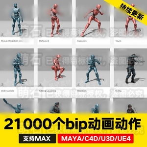 3D角色bip动画动作捕捉库源文件3dmax maya c4d unity3d UE4