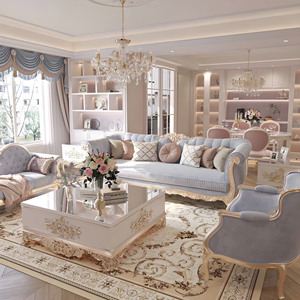 法式轻奢宫廷风实木雕花布艺沙发客厅欧式别墅奢华大平层组合家具