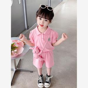 巴拉巴柆韩系女童套装夏季新款2024女宝休闲运动套装儿童韩版短袖