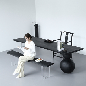 碳化实木茶桌侘寂风白蜡木大板桌新中式书桌茶具茶台一整套办公室