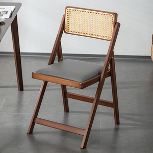 藤编折叠椅子家用餐椅实木现代简约阳台软包带靠背户外可折叠藤椅