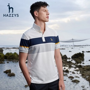 Hazzys哈吉斯24夏季新款男士短袖polo衫时尚休闲潮流条纹男装T恤