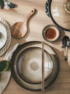 日本进口工艺高端日式碗碟套装家用景德镇紫砂窑变餐具组合高档盘