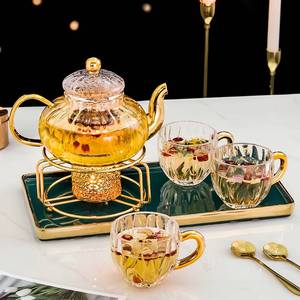 北欧风格轻奢下午茶茶具套装花草茶壶杯子蜡烛加热水果茶壶玻璃杯