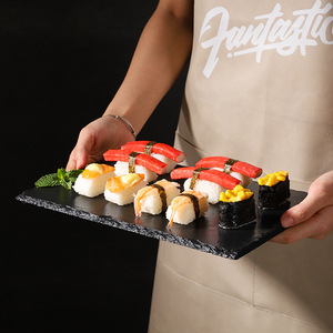 。黑色石板岩石板岩餐盘创意日式寿司石盘餐具托盘西餐牛排石头盘