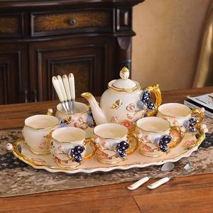 欧式茶具套装带托盘家用陶瓷英式下午茶咖啡杯套装咖啡套具小奢华