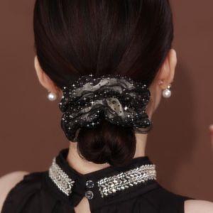 韩版发圈满天星镶嵌法式双层水钻欧根纱甜美气质头花扎头发头绳女