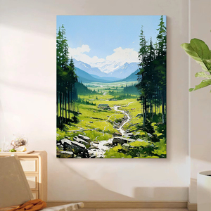 大芬村自然风景纯手绘油画绿色森林肌理画山水玄关装饰画客厅挂画