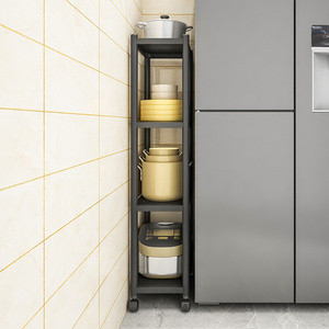 带轮厨房侧缝收纳置物架落地多层超窄冰箱缝隙夹型小边储物柜架子