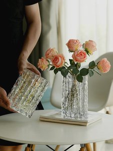 客厅高颜值蓝色花瓶进口水晶玻璃花瓶透明插花水养鲜花玫瑰百合花