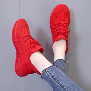 鞋女夏季大红色椰子鞋休闲百搭纯红色运动鞋老北京布鞋女妈妈