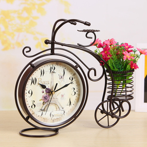 欧式创意小自行车时尚时钟客厅摆设铁艺台钟静音坐钟钟表