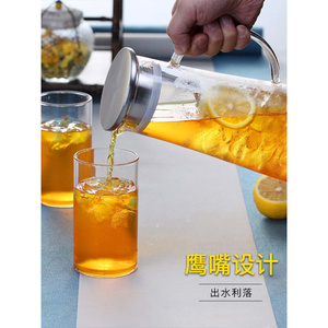 厂家玻璃凉水壶不锈钢盖子冷水杯瓶耐高温泡茶壶家用透明果汁扎壶