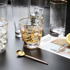 爱家居优选 日式金边锤纹玻璃杯子透明水杯果汁杯啤酒饮料杯