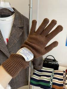 日常基础色秋冬毛线羊毛混纺长款手套分指保暖加厚触屏露两指韩版