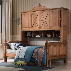 檀丝木衣柜床木蜡油顶柜床全实木儿童床书柜一体床美式柜子书架床