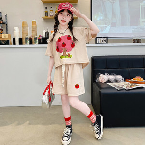 巴拉巴拉女大童夏装纯棉衣服套装洋气时髦网红炸街短袖短裤韩韩版