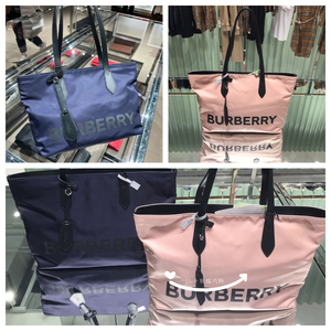 法国直达 Burberr­y/巴宝­莉黑色字母尼龙tote购物包手提包