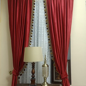 剧本杀红色窗帘美式复古风民国风欧式丝绒遮光布帘客厅卧室纯色
