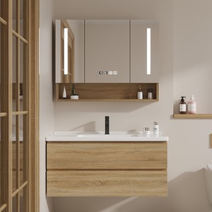 九牧适用北欧现代简约浴室柜 实木吊柜美式柜卫浴镜柜洗脸 洗手盆