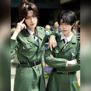 进击的巨人cos服调查兵团绿色风衣艾伦利威尔兵长cosplay男装假发